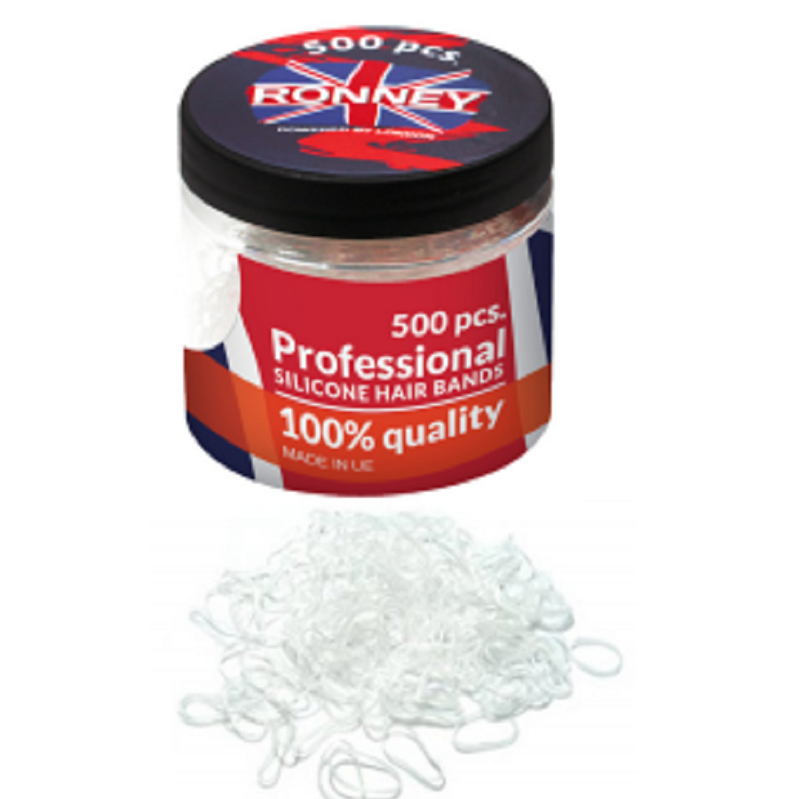 Ronney Professional Silicone Hair Bands Transparent 500 pcs.